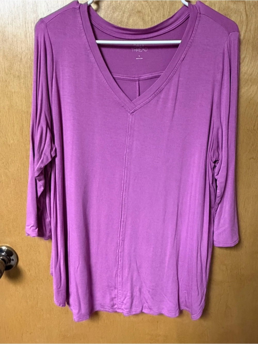 Soft V-Neck 3/4 Sleeve Top - Magenta